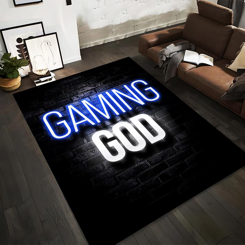 

Gaming God Printed Carpet with Neon Text on Black Brick Background Suitable for use as an anti-slip for living room bedroom sofas 40x60cm( 15x23in )