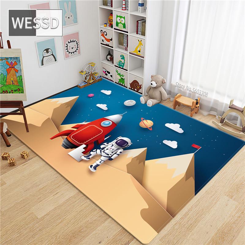Desen animat Rachetă Astronaut Covor 3D Spațiu Flanel Burete Covor de podea Covor de cameră pentru adolescenți Covor drăguț Covor de noptieră