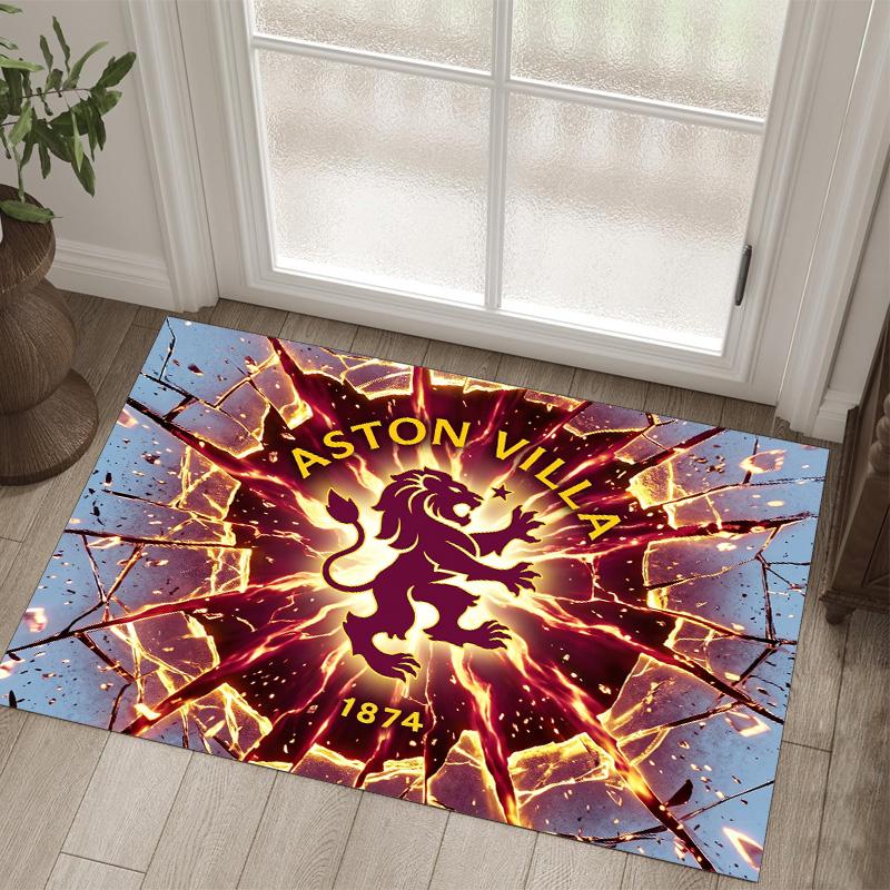 Aston Villa Football Design Crystal Velvet Carpet Cozy Non?Slip Printed Rug For Bedroom Living Room Entrance