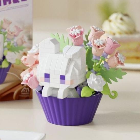 Mini Cartoon Building Blocks for Girls Children Cat Dog Animals Bricks Potted Plants Puzzle Assembly Decoration Holiday Gift