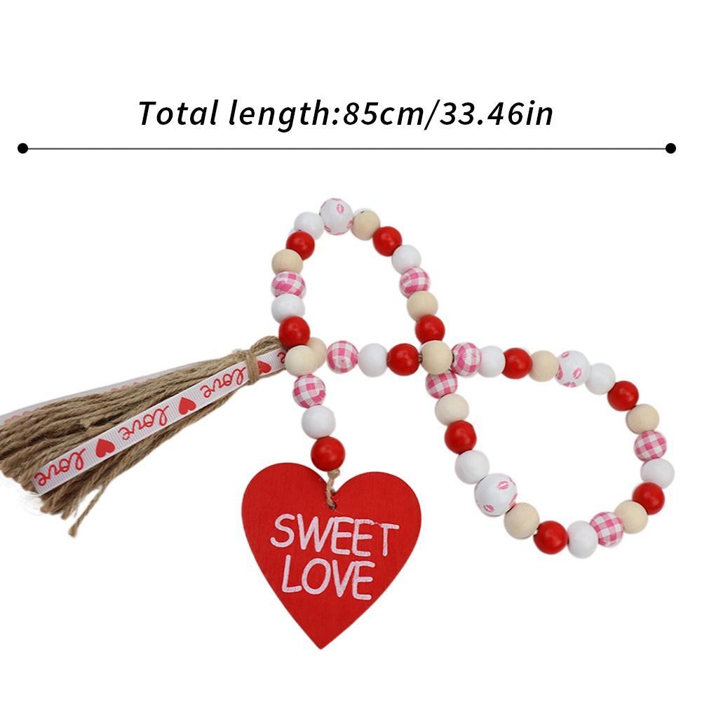 Love Wood Beads Garland Valentine’s Day Tiered Tray Decors Beaded Garland with Tassels Pendant Party Home Decoration Accessories