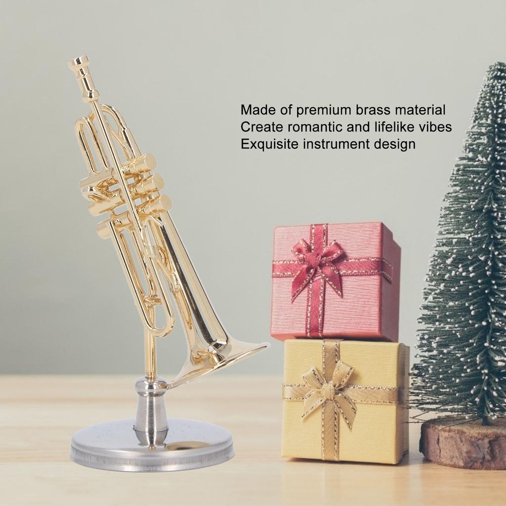 Ature Trompete Messing Exquisites Design Romantisch Trompetenmodell mit Ständer Koffer für Schreibtisch Bücherregal
