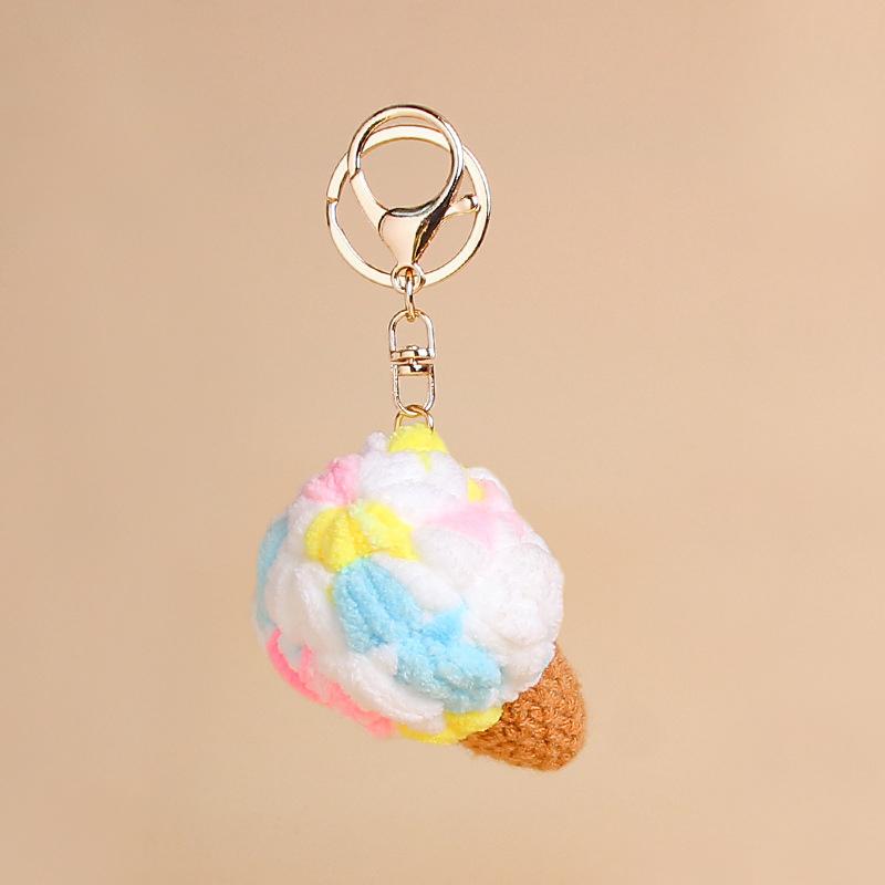 1PC Kids Kawaii Simulated Plush Ice Cream Cone Keychain Creative Cute Food Keyring Couple Key Holder Bag Pendant Decoration Toys