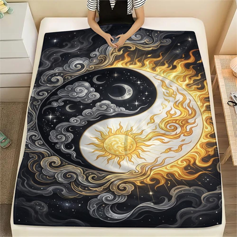 

1Pc B&W Tai Chi Print Flannel Blanket, High quality Comfortable for All Seasons, Home Decor, Warmth and Comfort, Perfect for Christmas Gifts W103 80cm x 120cm