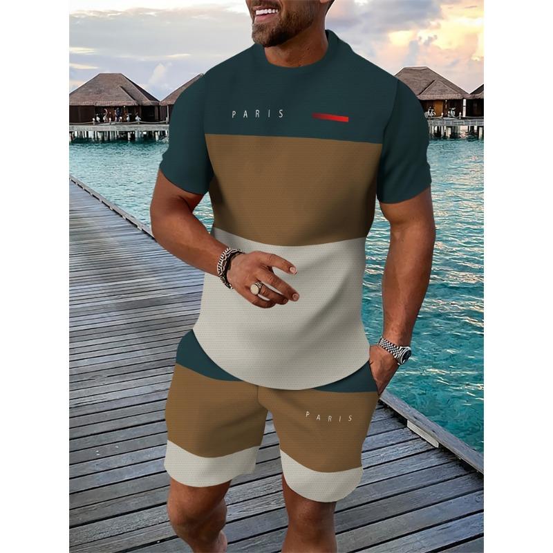 Men's Breathable Athletic Set Summer 3D Letter Print T-Shirt And Shorts Set Adult Lightweight Fitness Wear Casual Sportswear Set