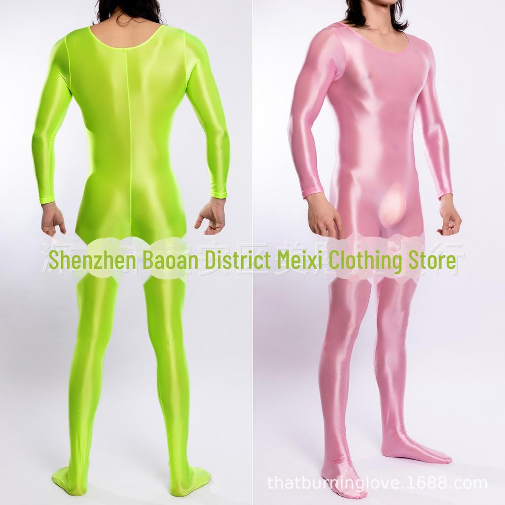 High Elastic Glossy Unisex Full-Body Jumpsuit - Large Size, Silky Luster, European & American Style, Sexy & Transparent, Smooth (Model 7076)