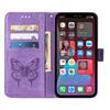 Applicable to iPhone14 mobile phone leather case 14Pro butterfly embossed solid color protective case 14Max card wallet