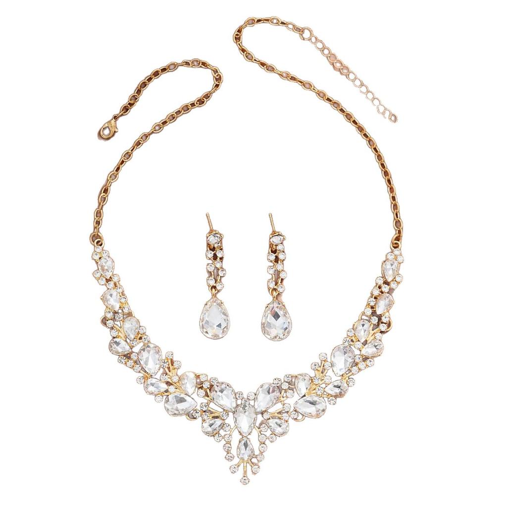 Bridal Jewelry Set: Zircon Necklace & Earrings for Wedding or Evening Gown