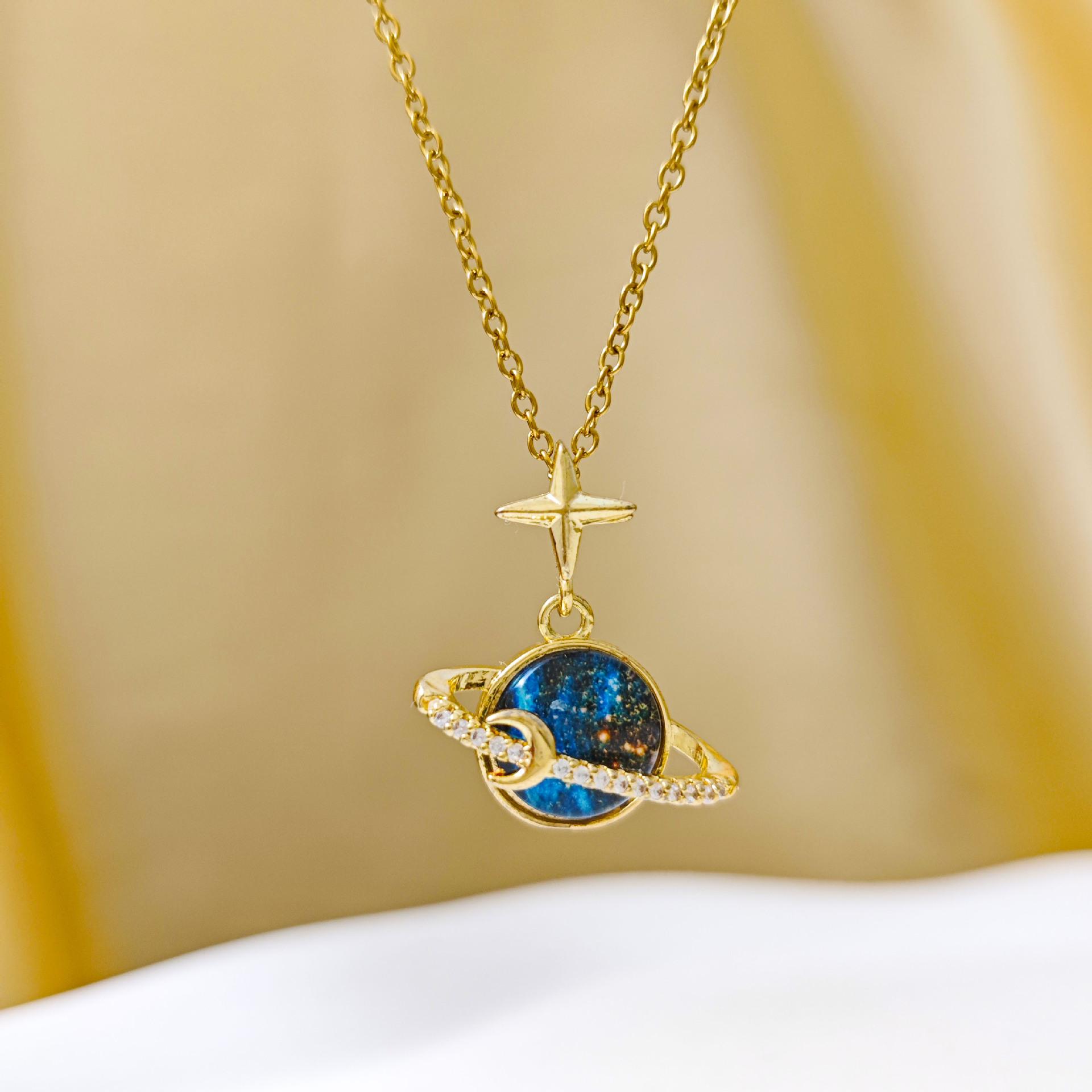 Elegant Blue Zircon Moon Pendant Necklace - Luxury European & American Design