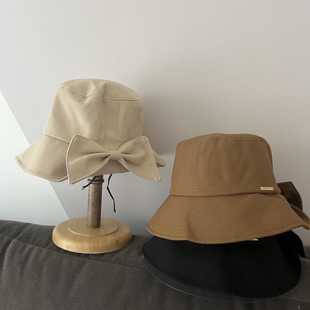 Elegant bow basin hat women's spring and autumn face small sunshade bucket hat fashionable versatile sunscreen hat