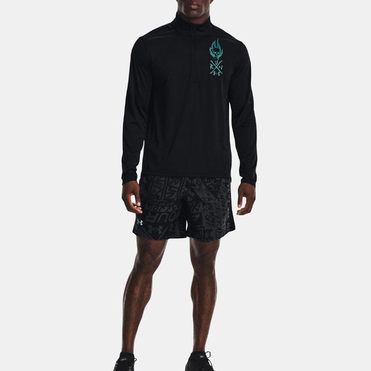 Under Armour Skull Letter Pattern Print Slim Fit Sports Running Dry Comfortable Crew Neck Short Sleeve T-Shirt Men Tops Black 1370333-001