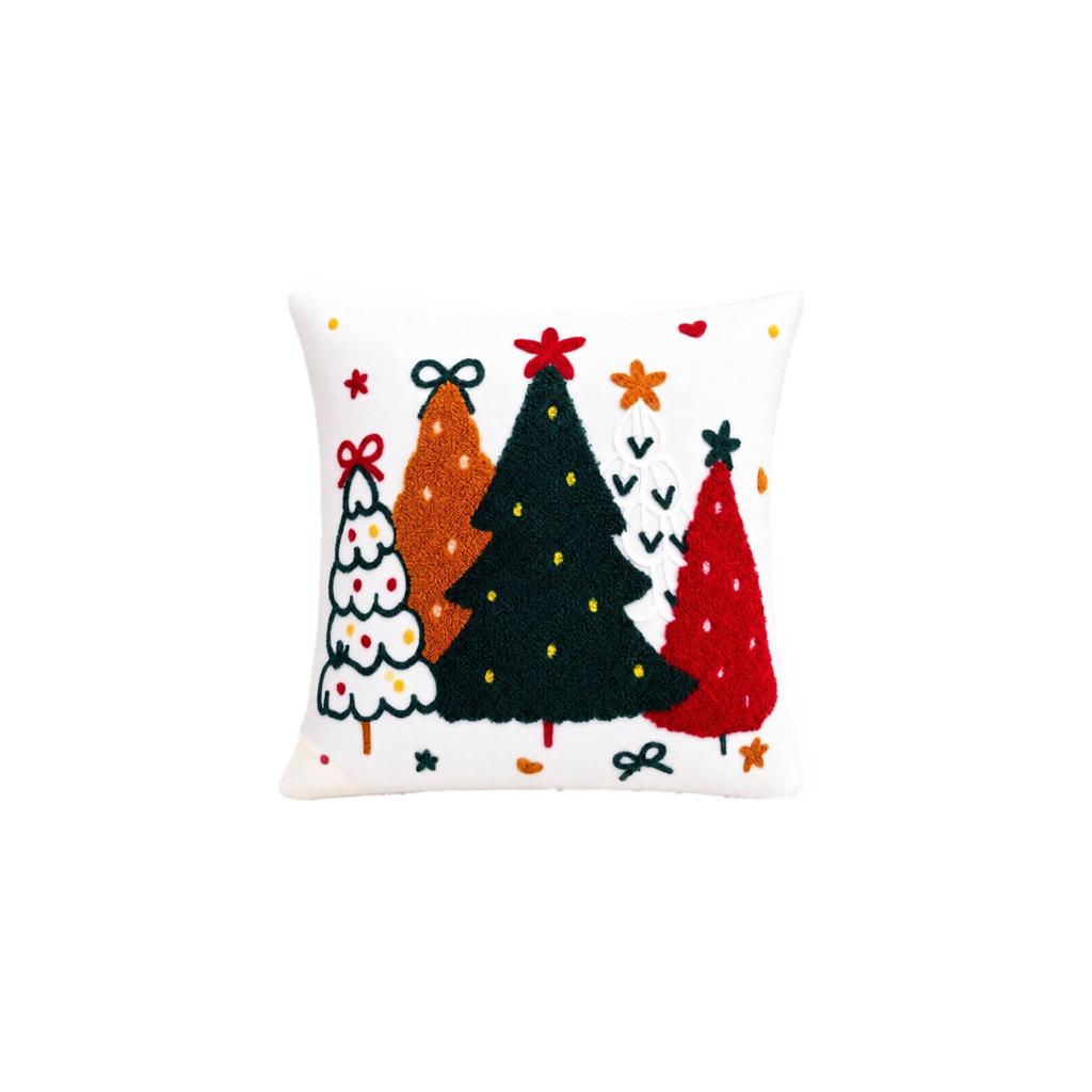 Christmas Cover 45*45 cm Without Insert, Embroidered Colorful Christmas Tree for Sofa and Living Room
