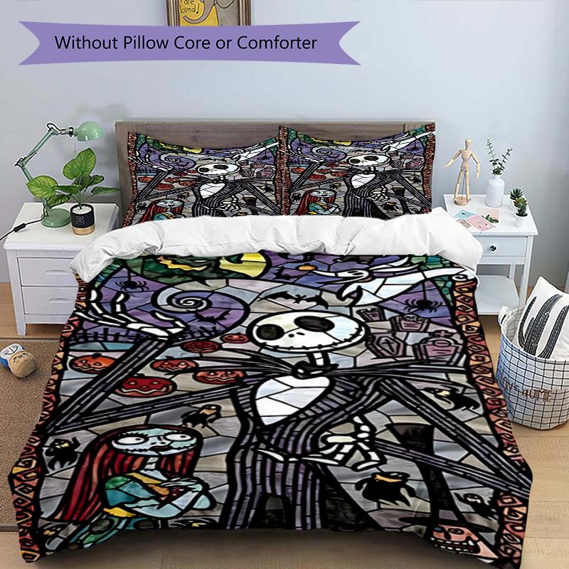 3pcs Duvet Cover Set (1*Duvet Cover + 2*Pillowcase, Without Core), The Nightmare Before Christmas Print Bedding Set, Bedroom Decor, All‑Season, Birthd