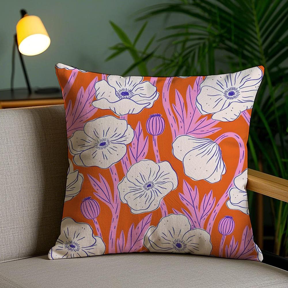 Flower Design Cushion Cover Soft Short Plush Double-Sided Printing Home Decor Machine Washable Pillow Case Gift