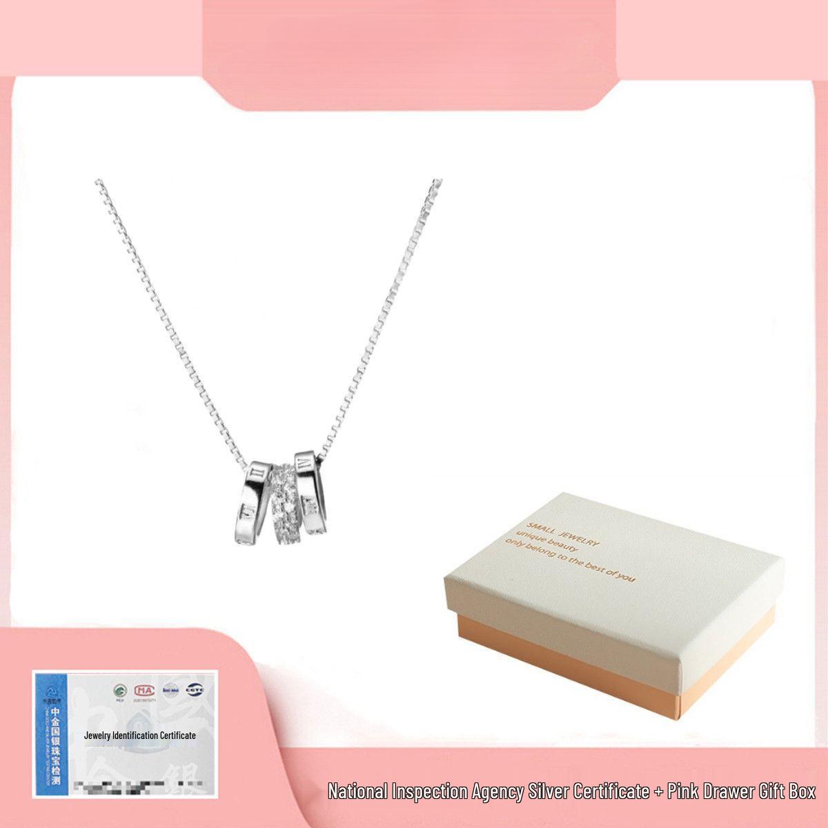 

999 Pure Silver Three-Ring Roman Numerals Necklace - Simple, Luxurious, High-End Niche Style Three-Ring Necklace