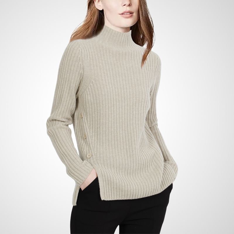 

Gentle and Stylish Elegant Half Turtleneck Knitwear Sweater Women Fall New Arrival Split Stylish Inner Match Slimming Tops Apricot- XL