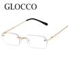 Rimless Rectangular Clear Lens Sunglasses UV400 Protection for Women Men Fashion Designer Small Shades