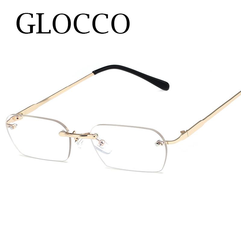 Rimless Rectangular Clear Lens Sunglasses UV400 Protection for Women Men Fashion Designer Small Shades