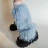 Plush Furry Leg Warmers for Women Cozy Winter Boot Toppers Thermal Warm Blue Fuzzy Foot Covers Footless Socks Gaiters