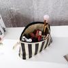 Portable Striped Makeup Bag Small Size Gold Edge Handbag Mini Soft Travel Outdoor Cosmetic Storage Bags Women's Bag