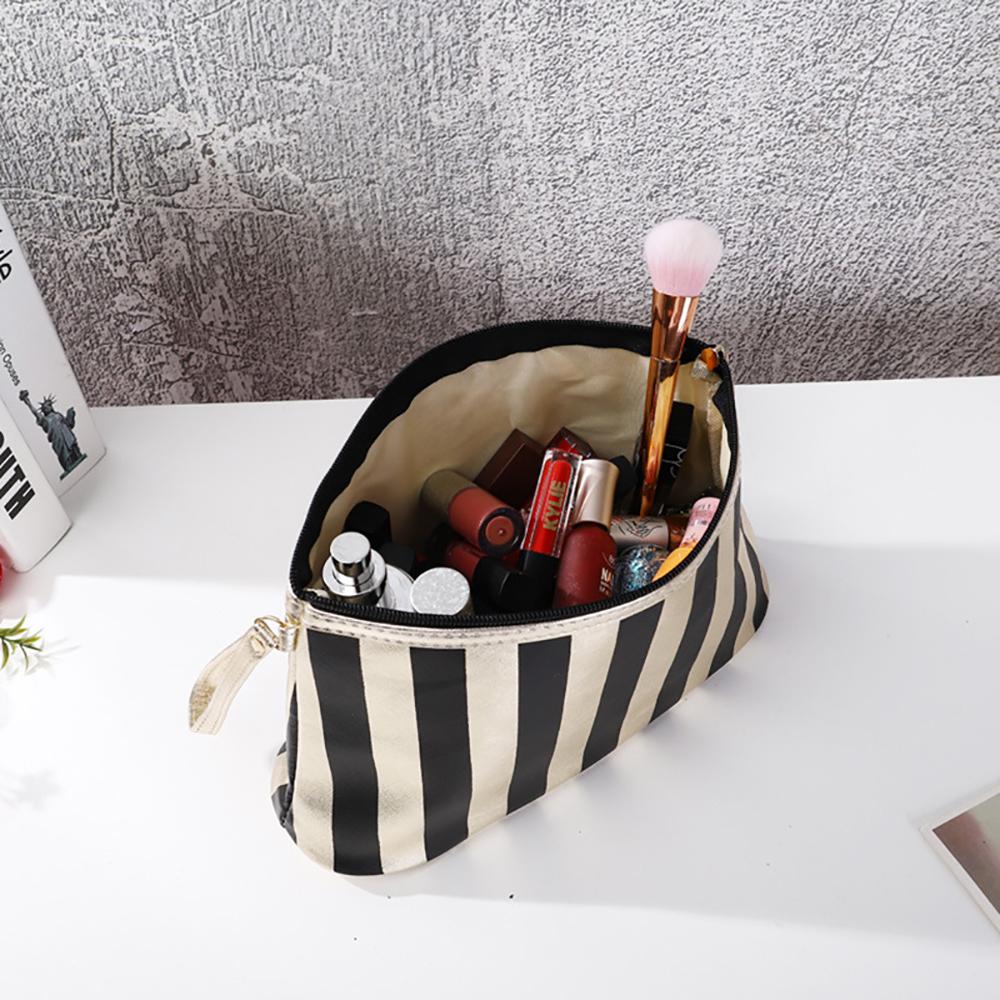 Portable Striped Makeup Bag Small Size Gold Edge Handbag Mini Soft Travel Outdoor Cosmetic Storage Bags Women's Bag
