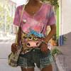 Animal Women's T Shirt Summer Casual Short Sleeve Top Cute Calf Pattern 3d Print Street Fashion V-Neck Female Harajuku Clothing