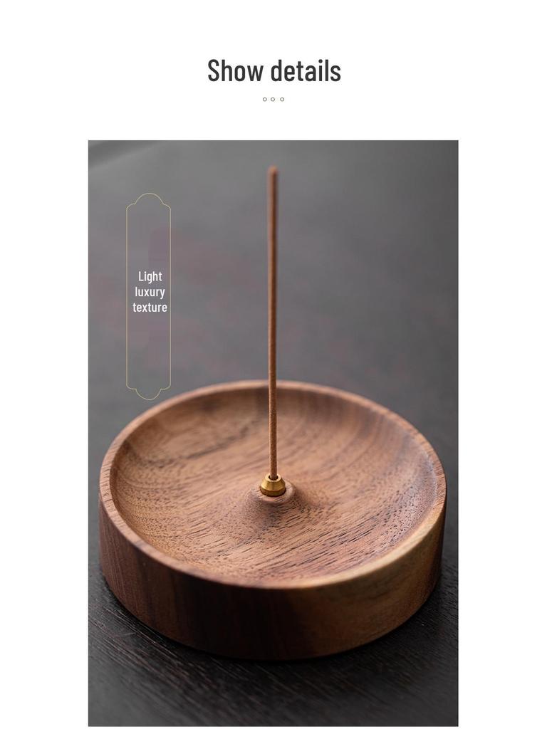 Zen Round North American Walnut Incense Holder with Agarwood Incense Sticks - Chinese Style Solid Wood Household Burner