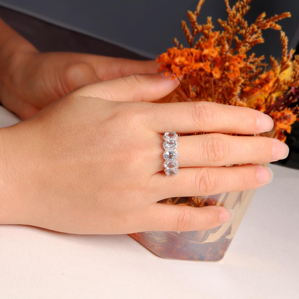 Inel superb de argint pentru doamnă acvamarin natural piatra de naștere martie Stimulează curajul și încrederea bijuterii de lux din piatră