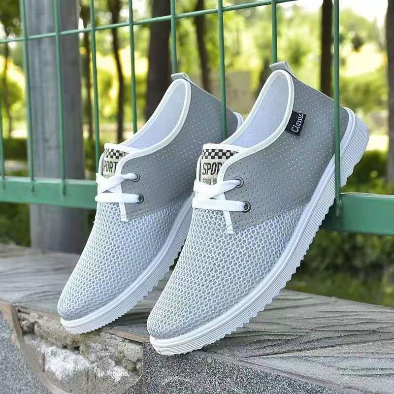 

Men s shoes new mesh breathable sneakers men s lace-up one-pedal walking shoes casual shoes 44 серый