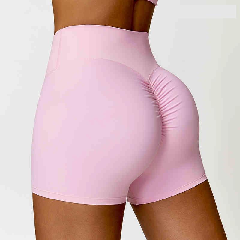 Women's High Waist Ruched Yoga Shorts - Peach Lift, Tight Fit Sports & Running Shorts