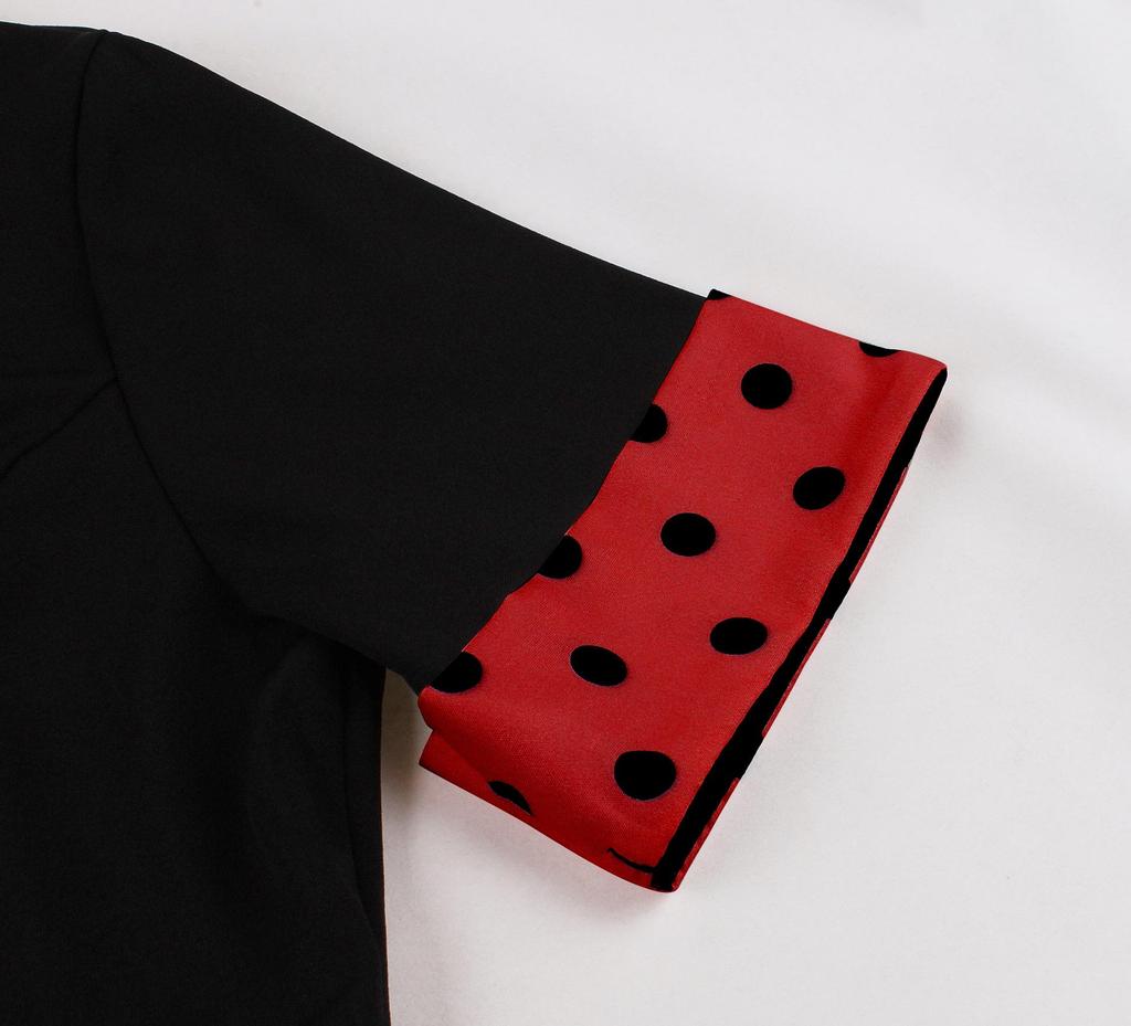 Retro Colorblock Polka Dot Short Sleeve Dress with Turn-Down Collar - Elegant Spring/Summer Style