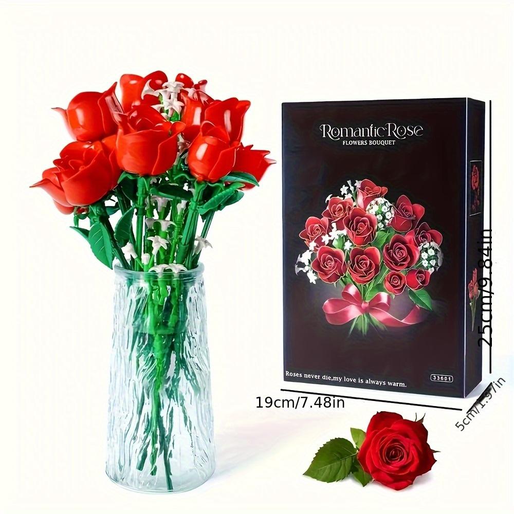 Kit de construction Bouquet de Roses Ensemble de Décoration de Fleurs Artificielles 458 Pièces Rose Rouge Romantique Cadeau Pour la Fête des Mères la Saint-Valentin