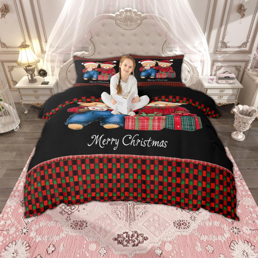 Homewish Cartoon Snowman Duvet Cover Set For Kids Merry Christmas Santa Claus Bedding Gingerbread Xmas Tree Quilt Cover Set