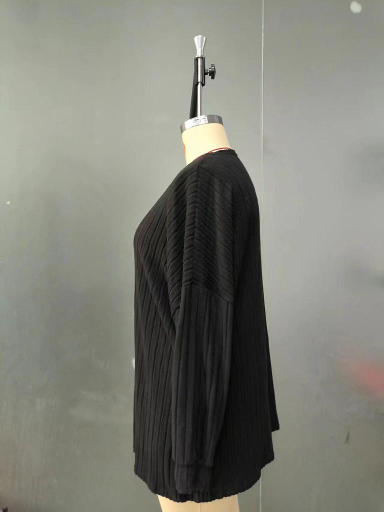 Brushed Solid Color Knit Plus Size Women's Coat - Autumn & Winter, Long-Sleeved, Loose Mid-Length