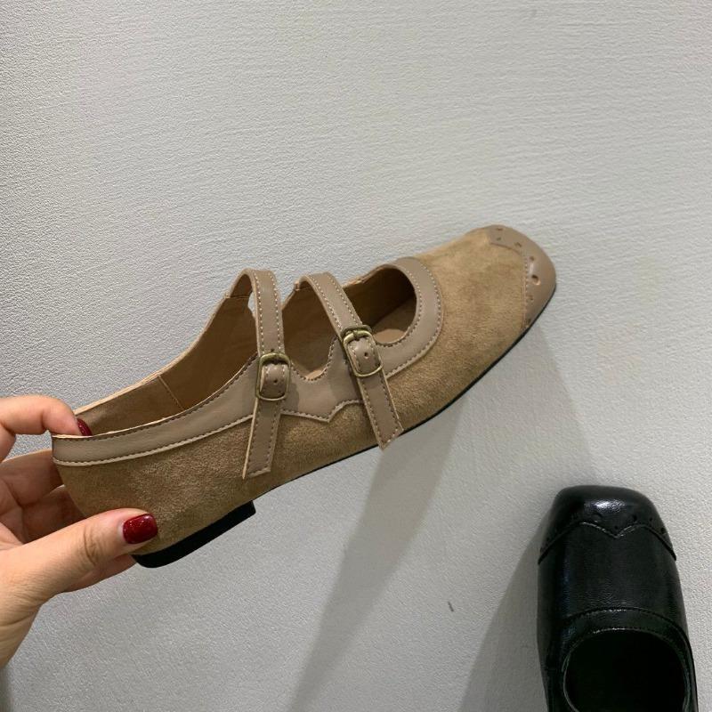 Buckle Fashion Flock Ladies Mary Janes Flats Shoes 2025 New Shallow Female Soft Footwear Round Toe Women Ballet Flats Shoes