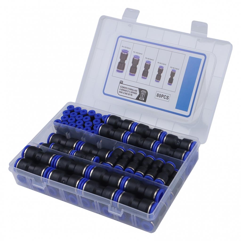 80 Pack of Straight Push Connectors Compatible with Multiple Tubing Types