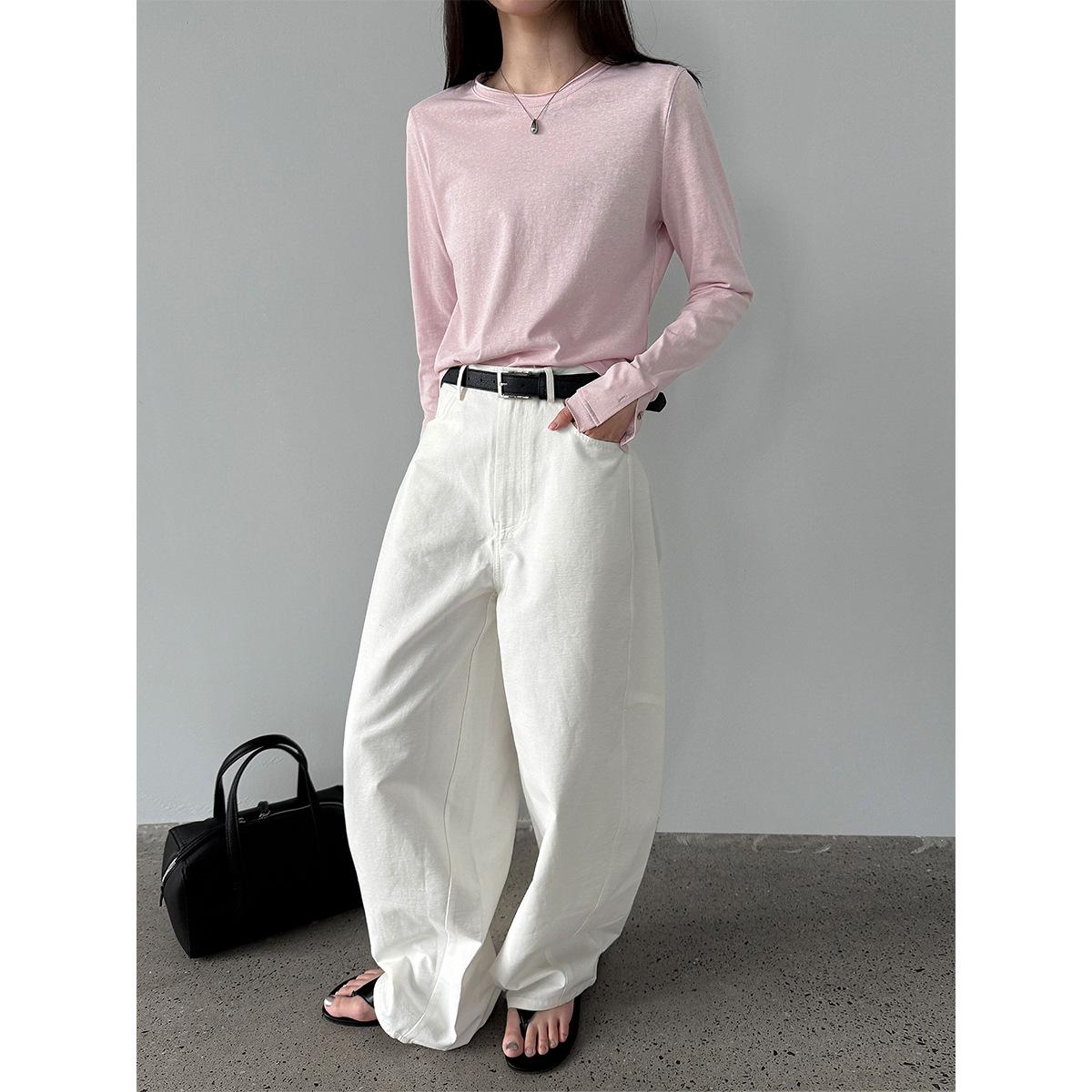 LUXI Women s Minimalist Curved Leg Relaxed Fit Wide-Leg Pants - Spring 2026 Collection M