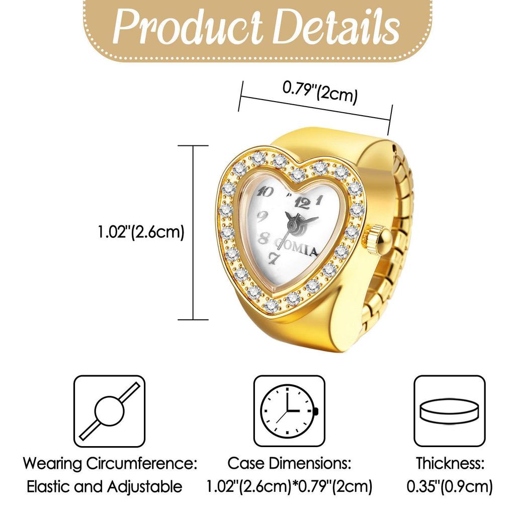 Heart Ring Watch, Gold: Simple and Stylish Quartz Stainless Steel Ring, Gold Fashion Accessory - Perfect Gift for Birthdays, Christmas, Valentine's