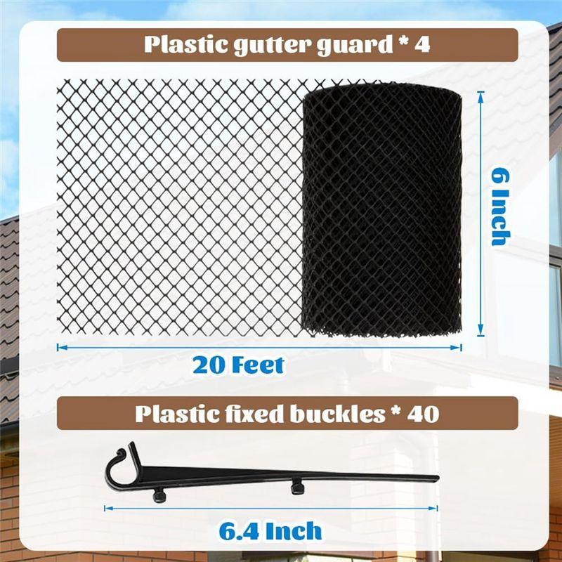 M-Modern-4Pack Gutter Guard Mesh Rolls 20 Feet Gutter Leaf Guards With 40 Clip Hooks, DIY Rain Gutter Covers Preventing Leaves