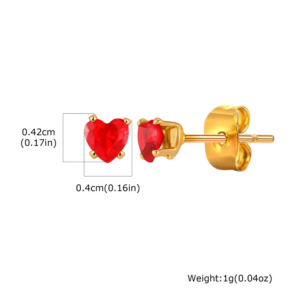 Exquisite Colorful Crystal Zircon Heart Stainless Steel Small Stud Earrings for Women, Hypoallergenic Luxury Jewelry Gift