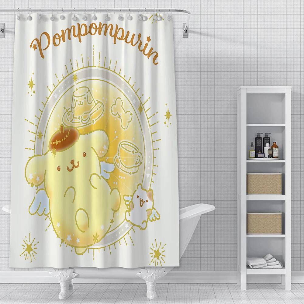 Cute Cartoon P-Pom Pom Purin Shower Curtain Waterproof Polyester Fabric Paint Colorful Bath Curtains Curtain With Hook