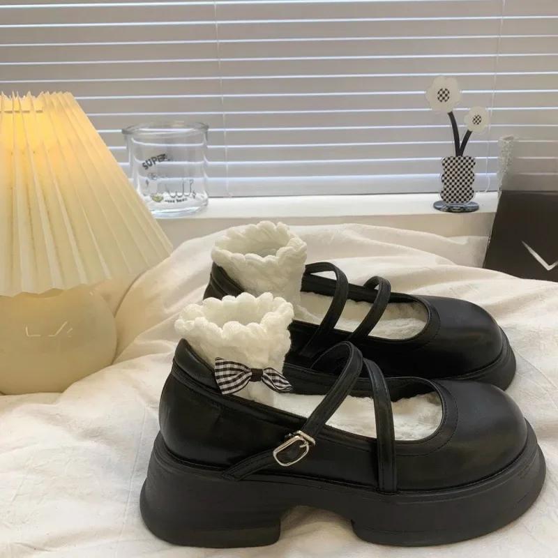 Retro Brown Versatile Thick Bottom Small Leather Shoes Women Spring Autumn Shallow Mouth Thick Heel French Style Mary Jane Shoes