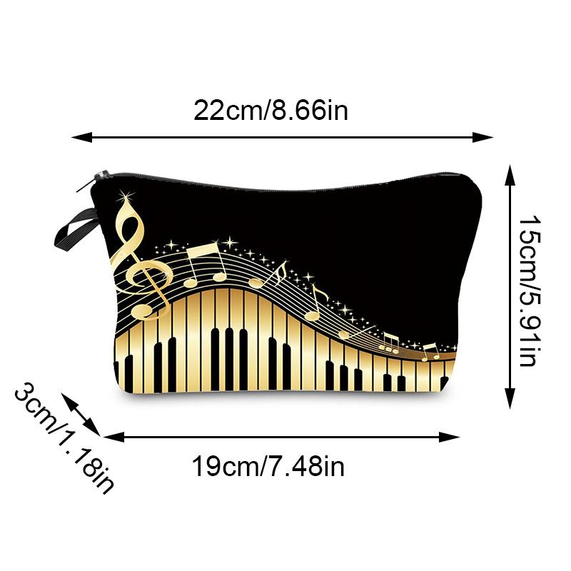 1 Stück Musiksymbol Tastaturdruck Kosmetikaufbewahrungstasche, Tragbare Make-up-Tasche Toilettenartikel Waschorganizer für Frauen Mädchen Halloween Weihnachtsgeschenke