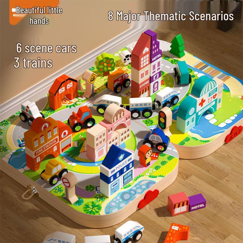 Magnetic Wooden City Train & Building Blocks Set for Kids