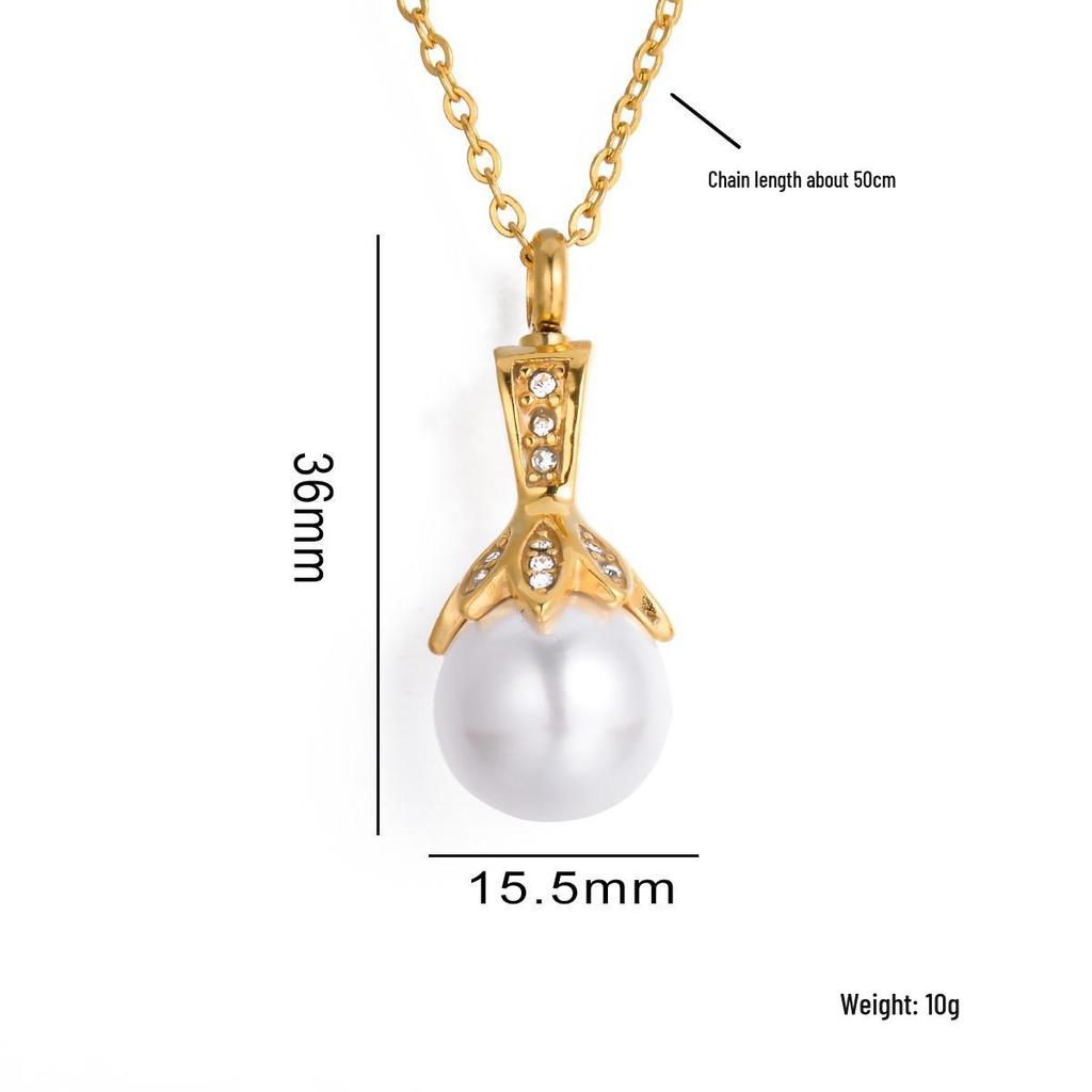 Europäische leichte Luxus-Edelstahl-Diamant- und Kunstperlen-Gedenkanhänger-Halskette