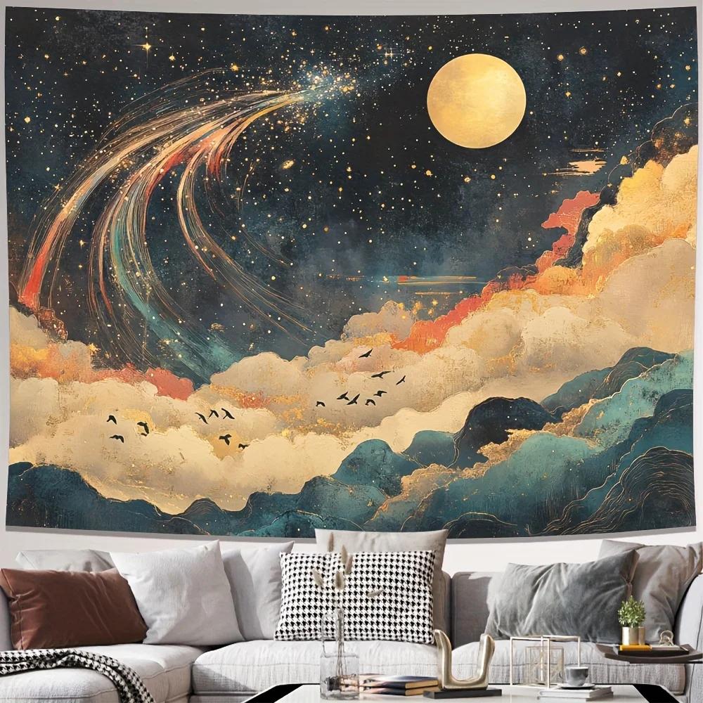 

Dreamy Starry Sky Moon Cloud Tapestry, Machine Washable Polyester Wall Hanging, Bedroom Living Room Aesthetic Decor 70x100cm