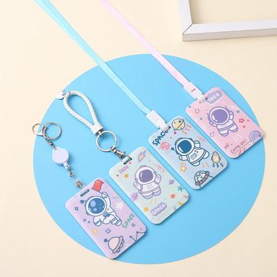 Astronaut Slide Card Holder with Lanyard Keychain for Students and ID Cards