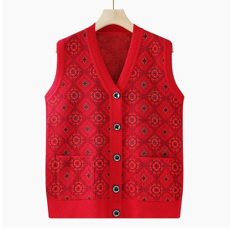 

Жилет для пожилых людей Жилет для бабушки Свитер Вязаный кардиган Одежда Осенне-зимняя куртка XL