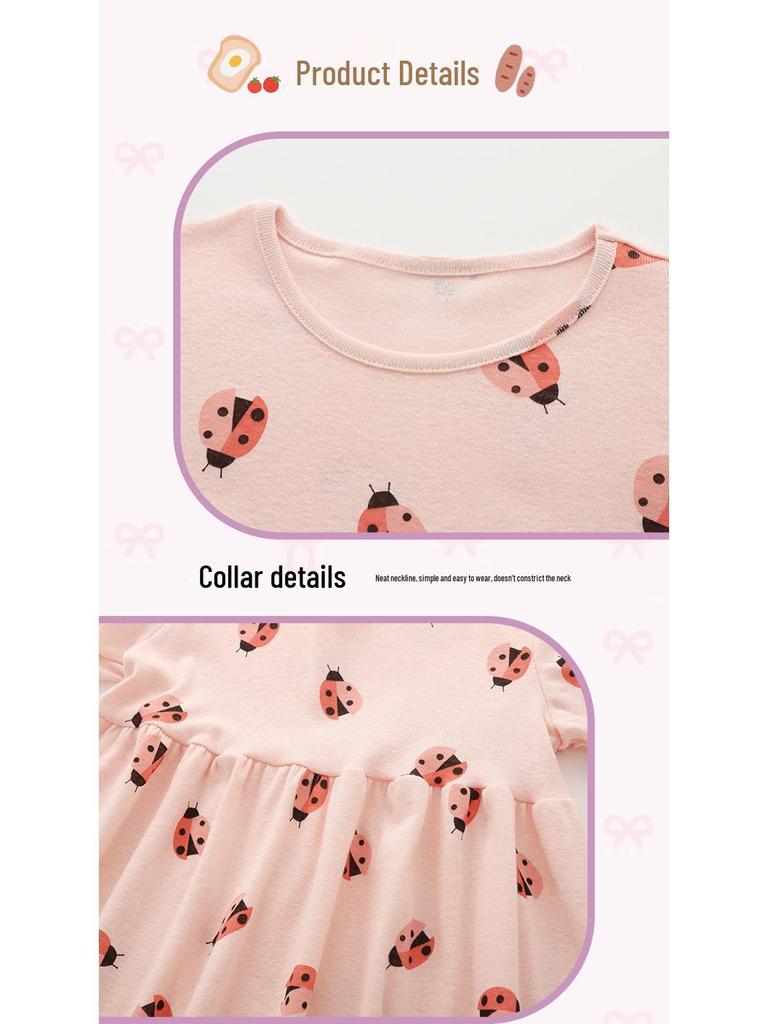Malwee Girls' Summer Dress: New Round Neck Short Sleeve, Cute European and American Style for Little Girls
