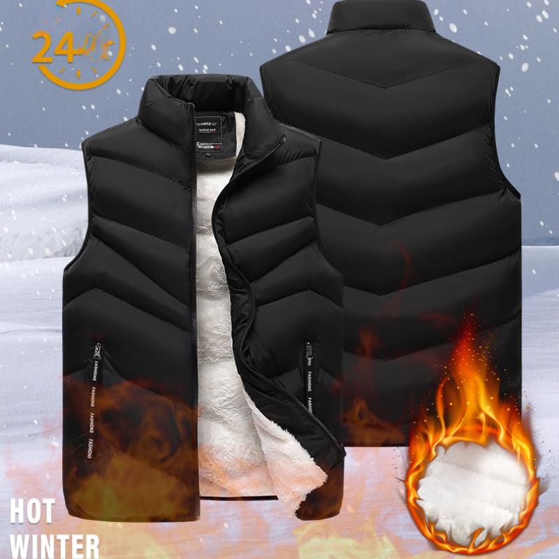 Stor storlek herr vinter vadderad och förtjockad väst herr höst och vinter varm utomhus lammullsväst jacka ståkrage ärmlös väst